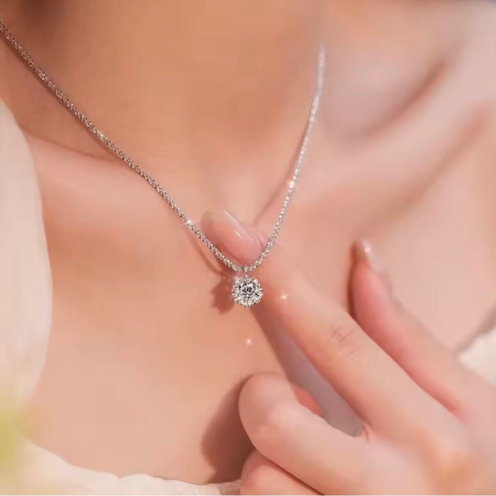 Silver Sparkle Solitaire Pendant Necklace